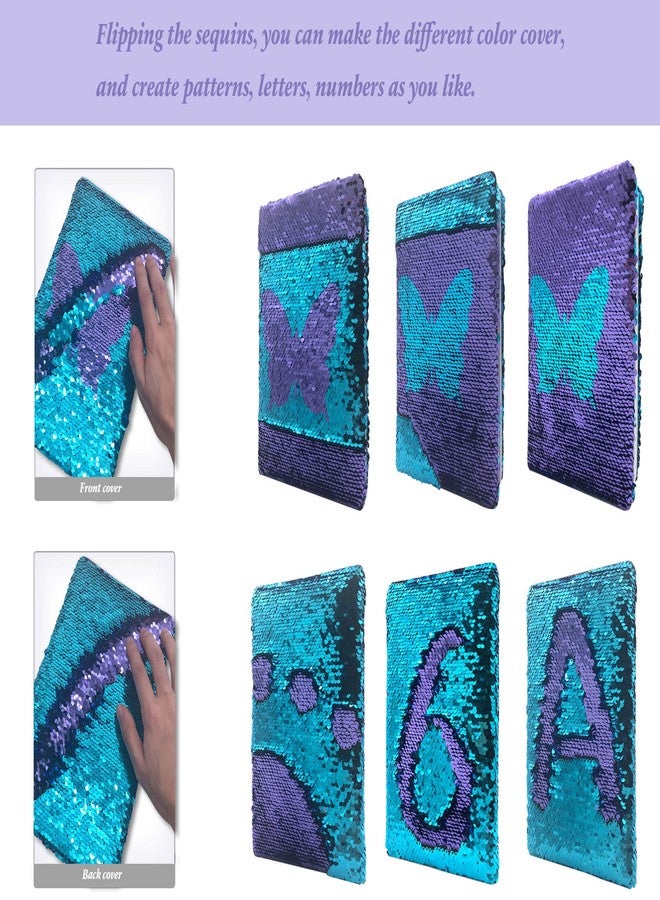 GINMLYDA Sequin Girls Journal for Kids, 8.5x5.5 Inches 160 Lined Pages Diary for Girls Butterfly Reversible Flip Sequence Notebook for Teenage Pre School Writing Drawing Travel Gifts (Purple- Blue) - Image 2